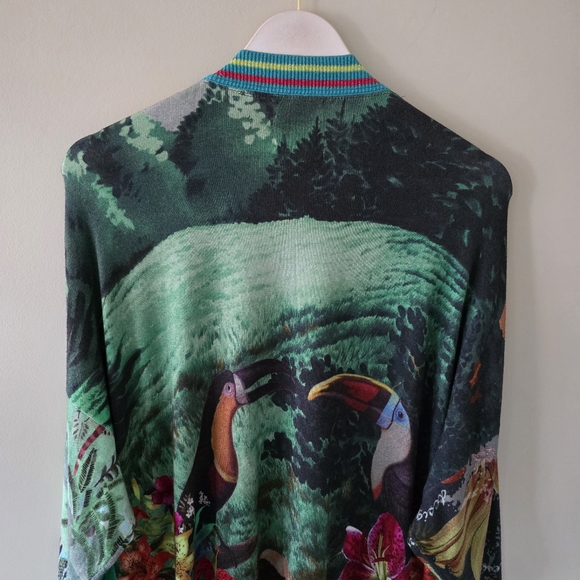 Desigual XL Eclectic Boho Art to Wear Tropical Floral Colorful Metallic Cardigan - Picture 12 of 16